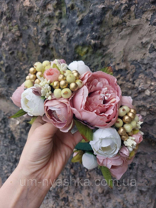 Ободок обруч з квітами "Піони великий капуччіно" Кривий Ріг - фото 5
