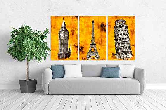 Модульная картина в гостиную / спальню  Лондон-Париж-Рим   ART-236_3A 70х130 см Киев