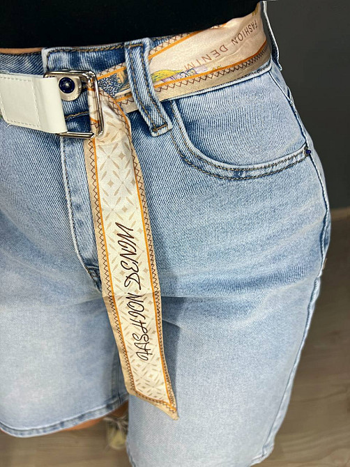 Шорты женские джинсовые Vindasion 4059 бермуды удлинённые с поясом-платком голубые, голубой, 26, 26, Одесса - изображение 4