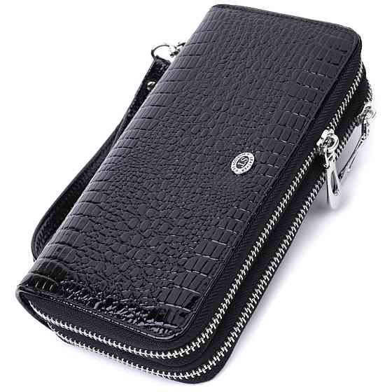 Стильний фактурний клатч на два відділення із лакованої натуральної шкіри ST Leather 22693 Чорний Київ