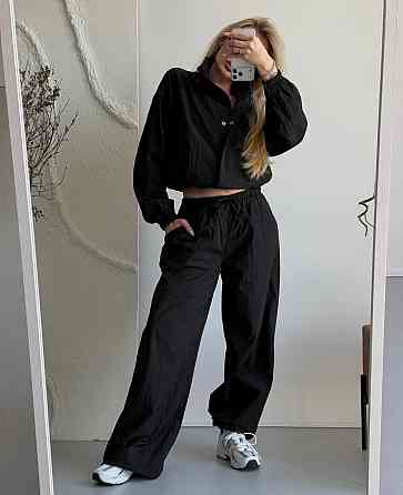 Женский стильный повседневный костюм из плащевки Черный Одесса