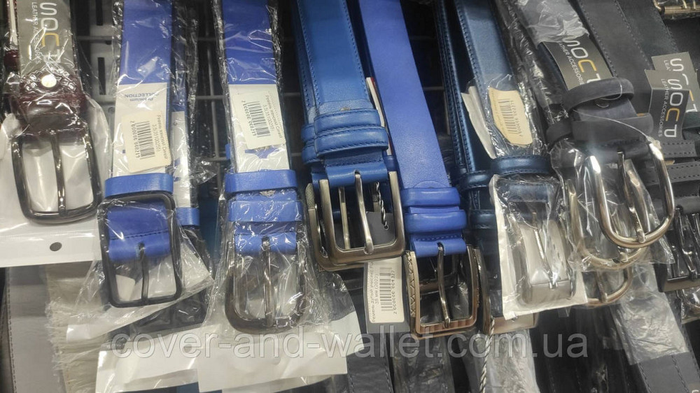 Широкий жіночий ремінь яскраво-синього кольору з натуральної шкіри 35мм PS Leather Київ - фото 9