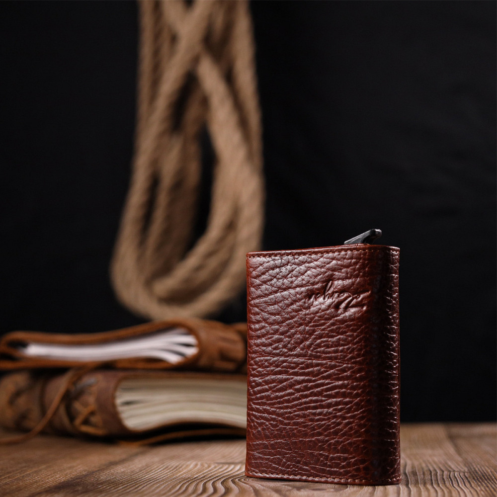 Візитниця з натуральної крупнозернистої шкіри KARYA 20979 Коричневий Київ - фото 3