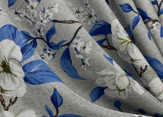 Комплект готових штор VR-Textil Льон з квітковим принтом "Прованс" № 1725ш Світло-сірий з синім 200х265 см 2 шт (32-313) Київ