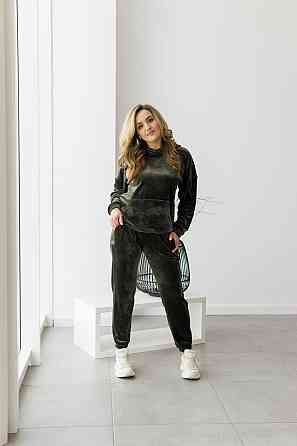 Жіночий велюровий костюм із капюшоном Хакі S Харків