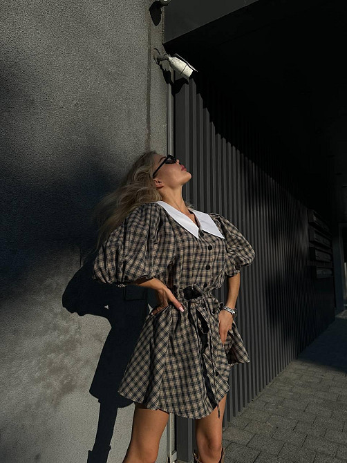 Женское стильное платье в клетку с белым воротником турецкая байка Одесса - изображение 4