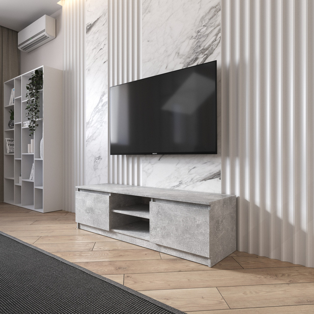 Тумба под телевизор VAYS R-14 Бетон, с открытой нишей, ЛДСП, 140×40×40 см – для гостиной и спальни, под ТВ Львов - изображение 1