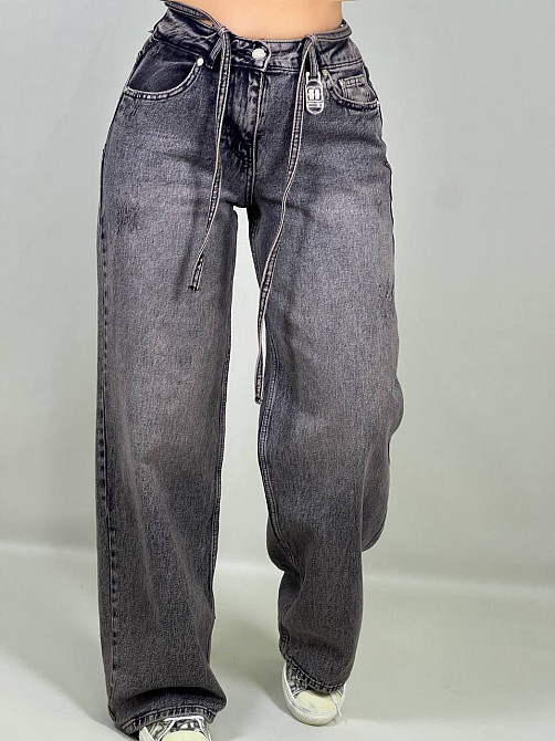 Джинси жіночі I8 52407 широкі Baggy банани з поясом мотузкою коричневі, коричневий, 29, 29, 80 см, 117 см Київ - фото 16