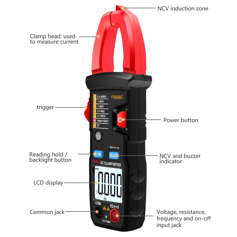 Тестер - токовые клещи CZDANG FS668C 6000бит автоматический мультиметр (2xAAA) Винница - изображение 2