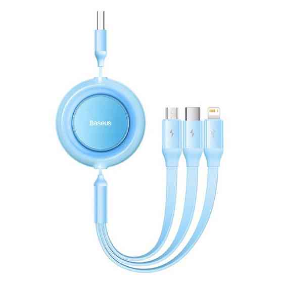 Кабель Baseus Bright Mirror 2 Series Retractable 3-in-1 Fast Charging  Data Cable USB to M+L+C 3.5A 1.1m Sky Blue Київ