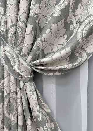 Комплект готовых штор VR-Textil Лен Корона Мария № 1266ш Графитовый со светло-бежевым 100х270 см 2 шт (31-581) Киев