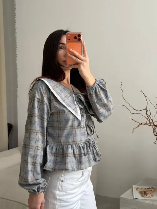 Стильна жіноча картата сорочка з мереживом Одеса - фото 19