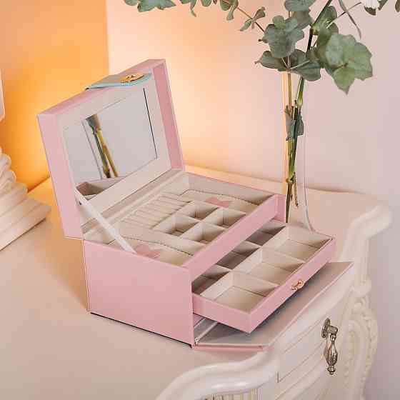 Шкатулка для прикрас з еко-шкіри з дзеркалом, 3 яруси Київ