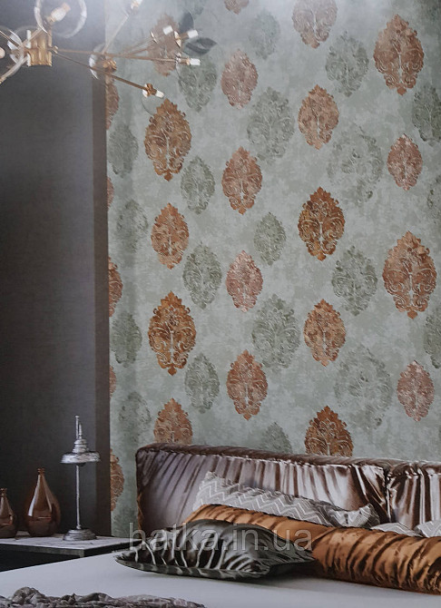 Шпалери вінілові на флізеліні гарячого тиснення DU&KA 1.06х10 вензель основа під штукатурку сірі коричневі Київ - фото 1