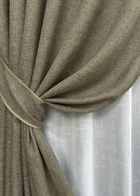 Комплект штор VR-Textil Лен Мешковина 100х270 2шт и Тюль 300х270 1770ш-115т Какао с белым 71-023/1 Киев - изображение 4