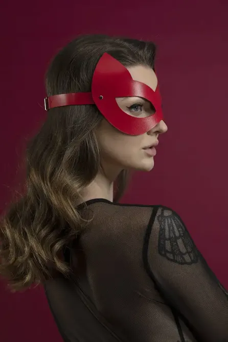 Маска кішечки Feral Feelings - Kitten Mask, натуральна шкіра, червона Львов - изображение 3