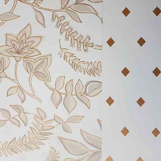 Шпалери вінілові на флізелін Caselio Mystery 0.53х10 м дитячі яскраві квіти листя бежеві, сірі на білому тлі Київ
