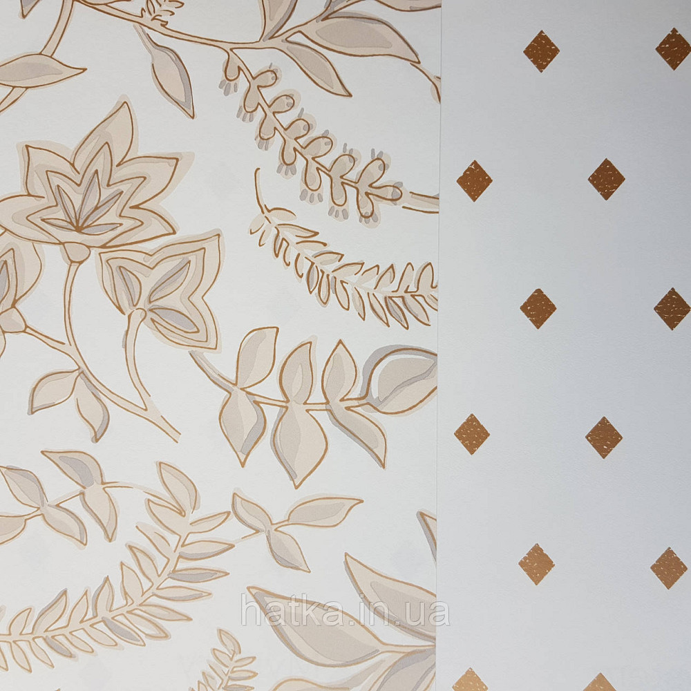 Шпалери вінілові на флізелін Caselio Mystery 0.53х10 м дитячі яскраві квіти листя бежеві, сірі на білому тлі Київ - фото 2