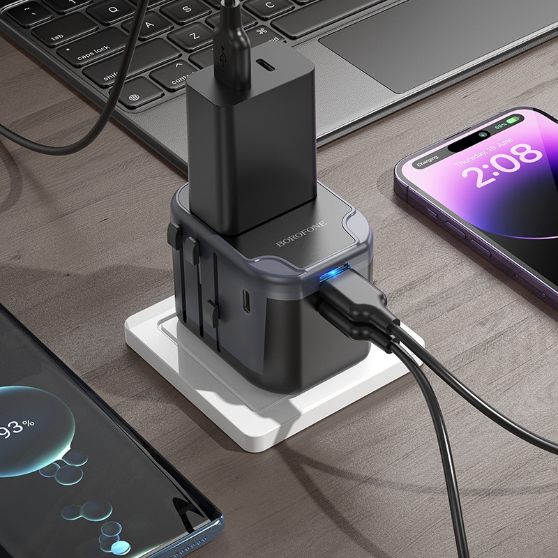 Мережевий зарядний пристрій BOROFONE BAC12 Leader 3-port(1C2A) universal conversion charger Black Одеса - фото 8