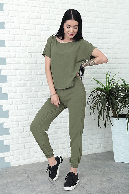 Літній костюм зі штанами на резинці "My day" оптом | Норма і батал Хакі, 42-44 Київ - фото 2