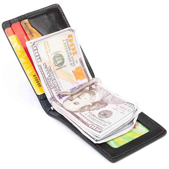 Стильное портмоне с зажимом для денег без застежки GRANDE PELLE 11295 Черное Киев