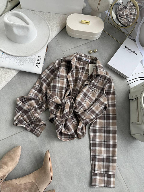 Женская повседневная оверсайз рубашка в клетку костюмный тиар Светлый шоколад Одесса - изображение 8