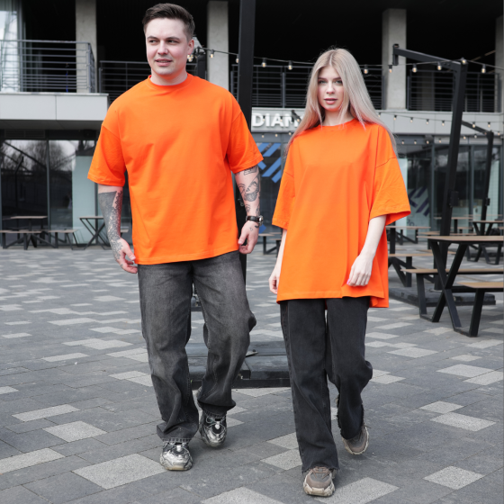 Парні футболки оверсайз(oversize) для чоловіка і дружини, для закоханих пар SANE помаранчеві Одеса