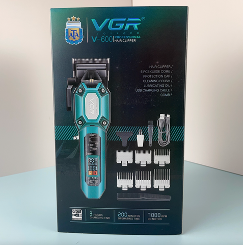Професійна машинка для стрижки VGR V-600 Green: роторний тример з DLC-лезами, 6 насадок, 2000 мА·год та ЖК-дисплей Одеса - фото 4