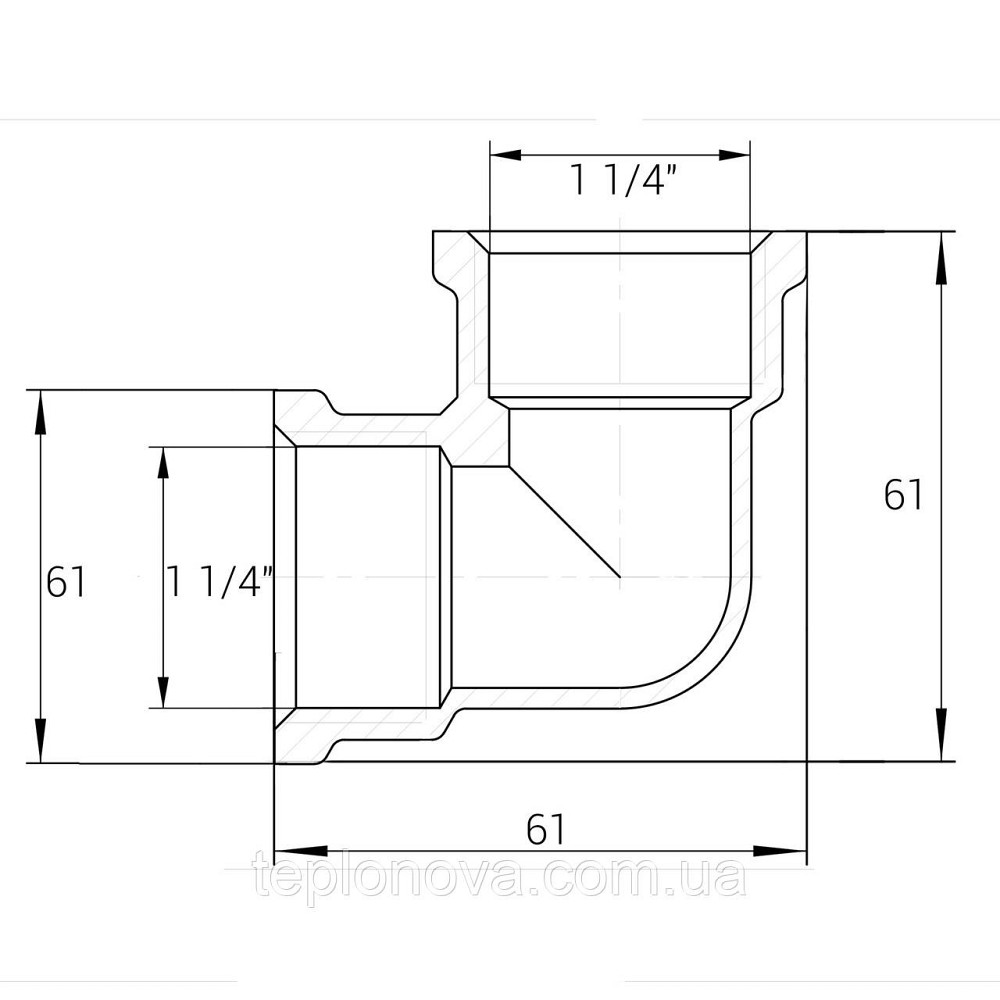 Угольник никелированный 1 1/4″ВР х 1 1/4″ВР литейный А0134А(нк) VA Черновцы - изображение 2