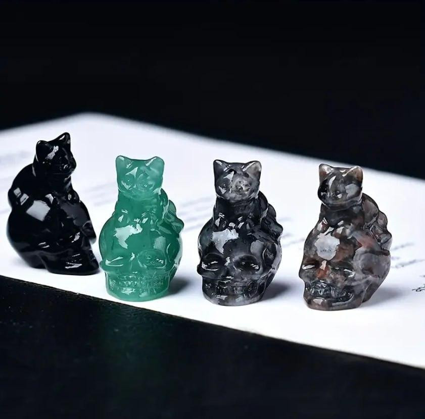 Фигурка кот на черепе из натурального обсидиана 3см. Киев - изображение 3
