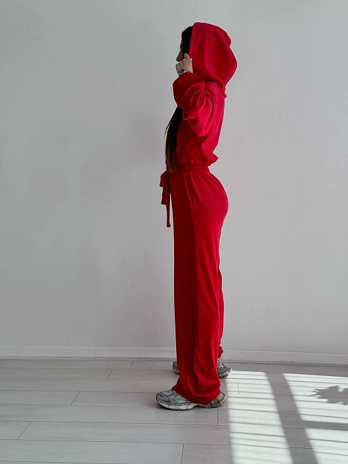 Женский стильный костюм двойка: кофта и штаны из плюш велюра Красный, 44/46 Одесса - изображение 3