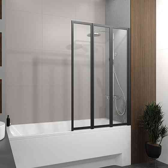 Шторка на ванну трехэлементная Style 1000х1500мм (right) black matt, стекло 4мм clear Киев