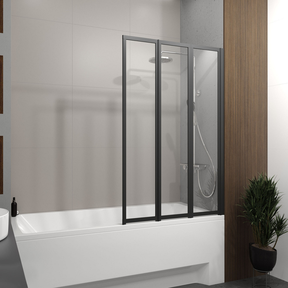 Шторка на ванну трехэлементная Style 1000х1500мм (right) black matt, стекло 4мм clear Киев - изображение 2