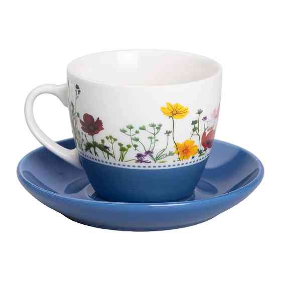 Liling Rongxiang Ceramic порцелянова чашка з блюдцем 250 мл з квітами Синя RX-N24723BL Київ