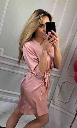 Халат жіночий шовковий під пояс Пудровий S Харків