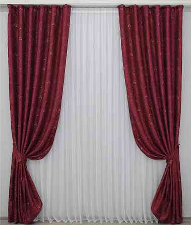 Комплект готовых штор VR-Textil Лен Корона № 1246ш Бордовый 150х270 см 2 шт (33-0079) Киев