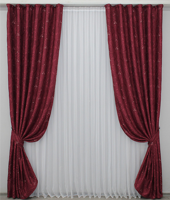 Комплект готовых штор VR-Textil Лен Корона № 1246ш Бордовый 150х270 см 2 шт (33-0079) Киев - изображение 2