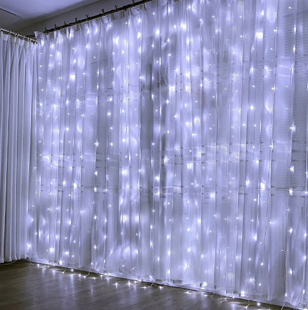 Гірлянда штора Водоспад 3х2.6 м 280 LED (прозорий шнур, з перехідником) Білий світ Вінниця - фото 1