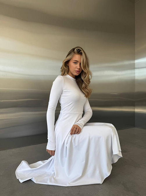 Женское стильное вечернее миди платье из микродайвинга Белый, 44/46 Одесса - изображение 6