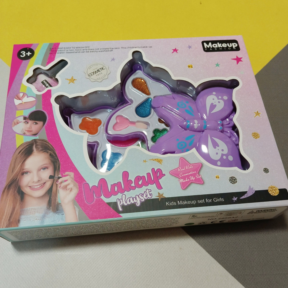Дитяча Косметика "Метелик"  лавандовий 2-ярусна, тіні, пензлики, лак, помада, блискітки Київ - фото 3