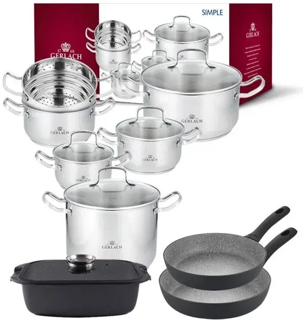 Gerlach Simple Комплект Каструлі Z Pokrywkami 9 El + Сковорідки Granitex Grey 20 28Cm +Жаровня +Каструля 7L Киев - изображение 1