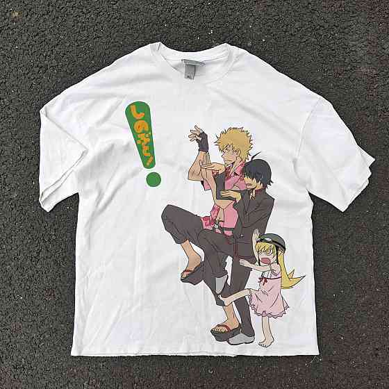 Футболка чоловіча з принтом аніме Аніме Моногатарі Серіес Схінобу оверсайз (S/M/L) Черний Дніпро