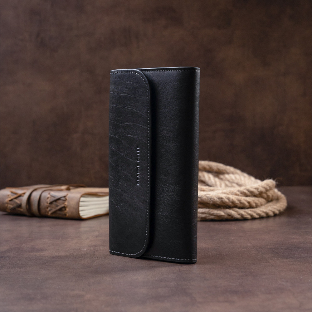 Горизонтальная барсетка-клатч мужская в гладкой коже GRANDE PELLE 11298 Черная Киев - изображение 8