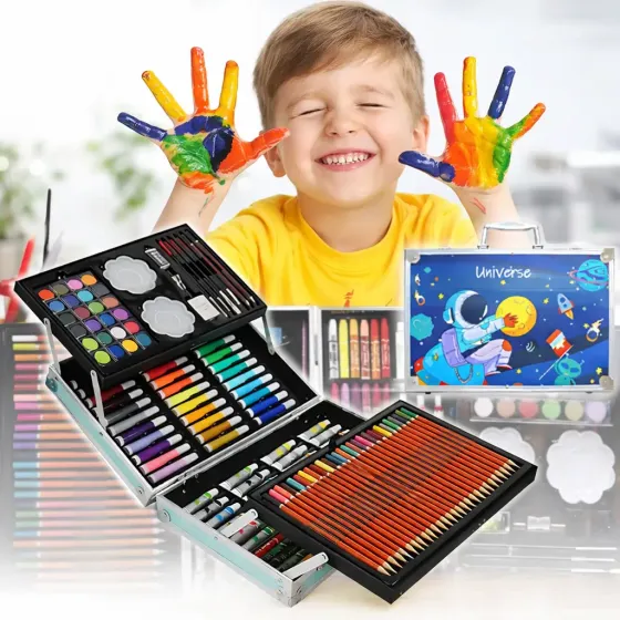 Набор для творчества Космонавт 145шт предметов алюминиевый чемодан синий / Детский набор для творчества / Набор художника Коломыя