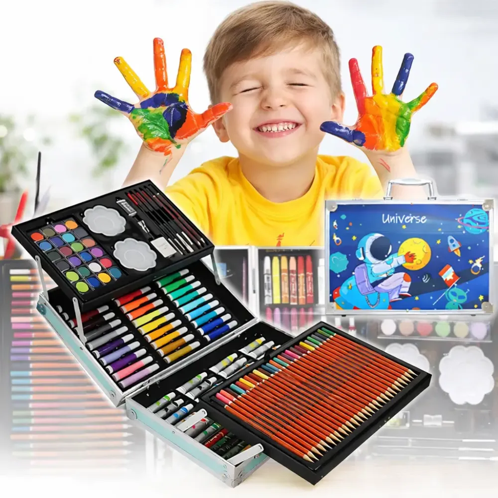 Набор для творчества Космонавт 145шт предметов алюминиевый чемодан синий / Детский набор для творчества / Набор художника Коломыя - изображение 1