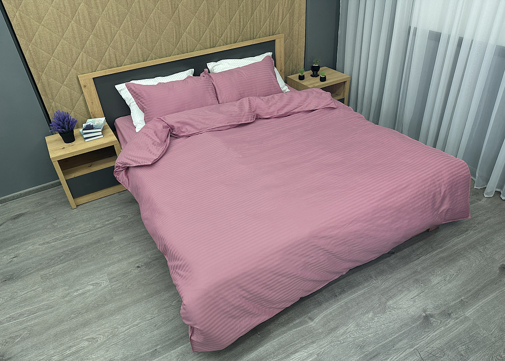 Комплект постельного белья Страйп-сатин Евро 200х230 с простыней на резинке Лиловый (88-105) Киев - изображение 3