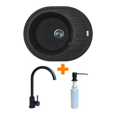 Мойка кухонная Adamant Ovum чорний + змішувач + дозатор (1824296900403) Вінниця
