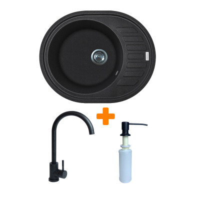 Мойка кухонная Adamant Ovum чорний + змішувач + дозатор (1824296900403) Вінниця - фото 1