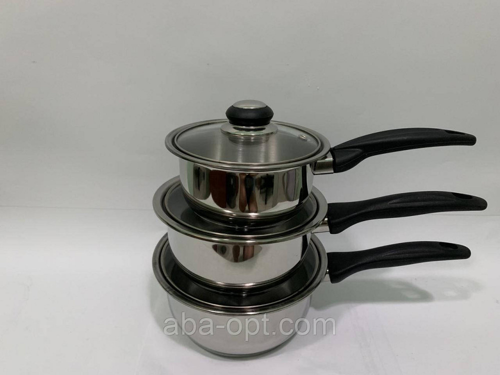 Набор сотейников Зебра из нержавеющей стали V 0.8\1.1\1.75 л Ø 14\16\18 см ( 3 шт ).Aba-Opt Одесса - изображение 1