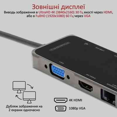 Концентратор Promate USB-C 11-in-1 Promate primehub-pro.grey (primehub-pro.grey) Вінниця